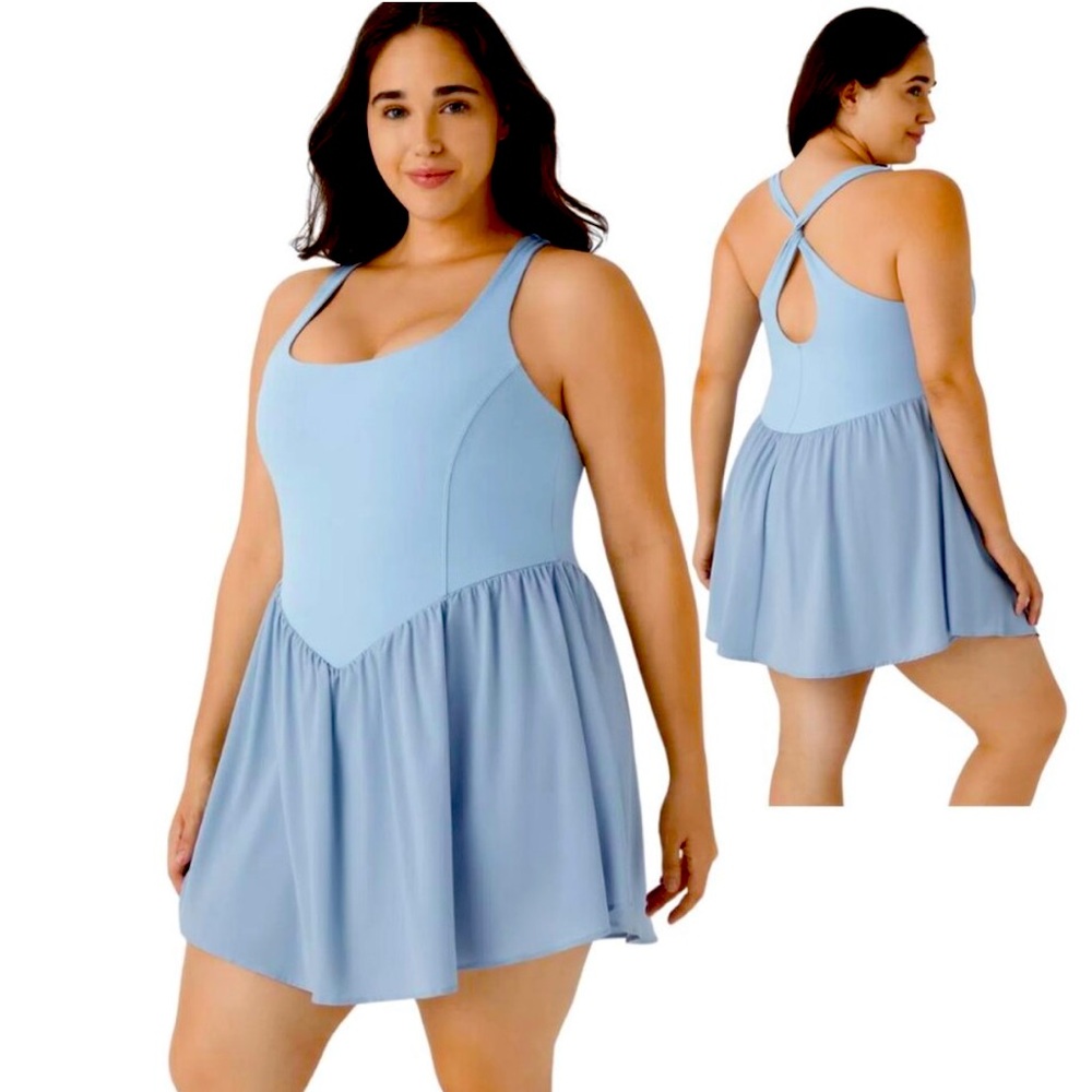 HALARA Breezeful Twist Back 2 In 1 Mini Dress Lt Blue Size 1XL NWT